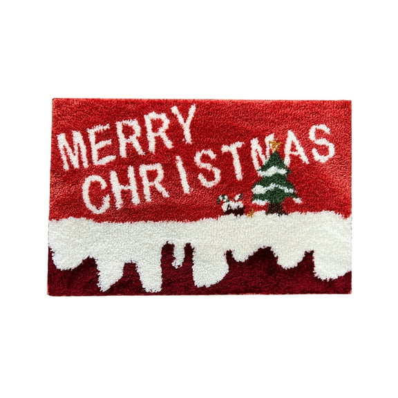 Christmas Velvet Bathroom Floor Mat – 23.62×15.75 in Anti-Slip Polyester Rug with Christmas Tree Design for Bedroom, Doorway, Entryway