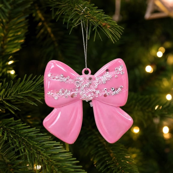 Christmas Velvet Bow Ornament Hot Pink Decorative Bow for Tree, Gift Wrapping, Wreaths, Holiday Hanging Decoration