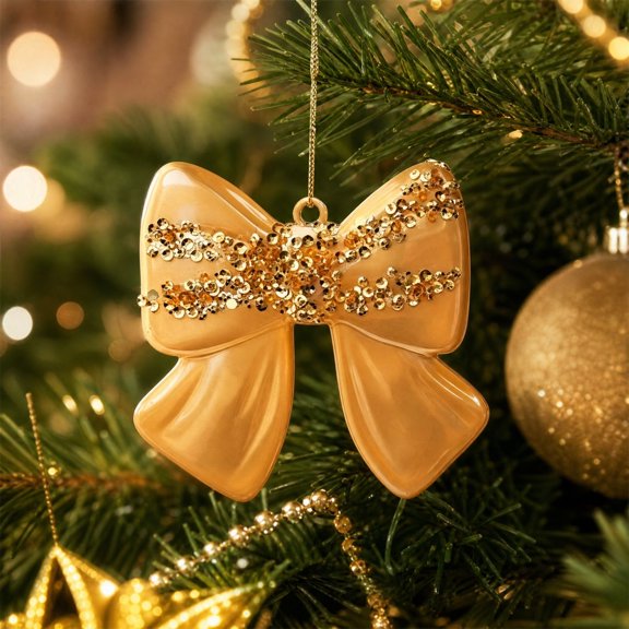 Christmas Velvet Bow Ornament Yellow Decorative Bow for Tree, Gift Wrapping, Wreaths, Holiday Hanging Decoration