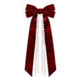 thumbnail image 1 of Christmas Velvet Bow Ornaments, 10.23X5.11X0.98" Hanging Xmas Tree Decoration with Pearl Chain, Pearl Tassel Ribbon Pendant, Holiday Wreath Decor, Farmhouse Home Accents, Winter Decor for Mantel, 1 of 7