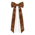 thumbnail image 1 of Christmas Velvet Bow Ornaments, 10.23X5.11X0.98" Hanging Xmas Tree Decoration with Pearl Chain, Pearl Tassel Ribbon Pendant, Holiday Wreath Decor, Farmhouse Home Accents, Winter Decor for Mantel, 1 of 7