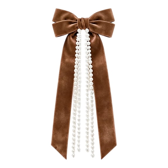 Christmas Velvet Bow Ornaments, 10.23X5.11X0.98" Hanging Xmas Tree Decoration with Pearl Chain, Pearl Tassel Ribbon Pendant, Holiday Wreath Decor, Farmhouse Home Accents, Winter Decor for Mantel