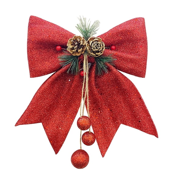 Christmas Velvet Bow with Pine Cones and Berries, Large Festive Ornament for Holiday Decor, Xmas Tree Hanging Bowknot for Wreath Garland Fireplace Mantel Indoor Outdoor Christmas Party Decoration