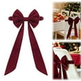thumbnail image 1 of Christmas Velvet Chair Decoration Burgundy Bows Velvet Chair Sashes 11.8” x 29.5“ Christmas Elastic Reusable Back Ribbon Bows Cover for Xmas Wedding Events Ceremony Reception Party Supplies(1pcs), 1 of 8