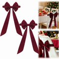 thumbnail image 1 of Christmas Velvet Chair Decoration Burgundy Bows Velvet Chair Sashes 11.8” x 29.5“ Christmas Elastic Reusable Back Ribbon Bows Cover for Xmas Wedding Events Ceremony Reception Party Supplies(2pcs), 1 of 8