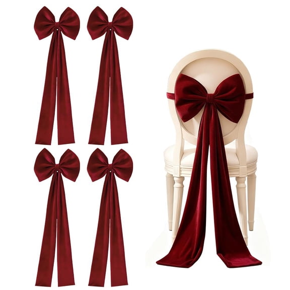 Christmas Velvet Chair Sash 12“ x 40” Red Velvet Bow Chair Cover-