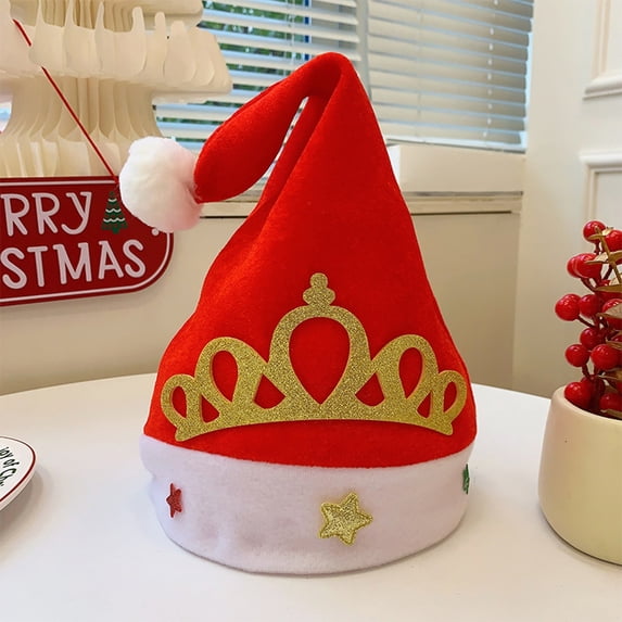 Christmas Velvet Crown Hat Red Non Woven Fabric Holiday Hat Decoration for Mantel Shelf Table Christmas Party Family Photos Santa Claus Festive Holiday Decor 11.02 x 14.96 Inch