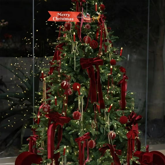 Christmas Velvet Decoration Ribbon | DIY Gift Wrapping & Tree Decor | Red Fabric Ribbon with Butterflies | Multiple Sizes Available | 1 Roll