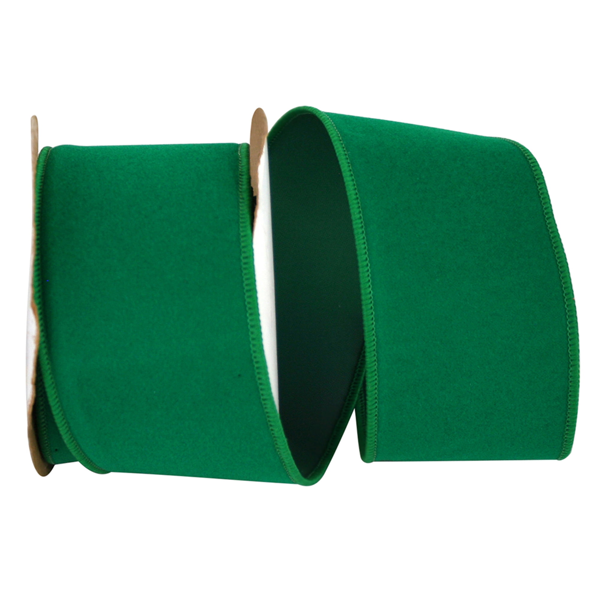 Christmas Velvet Domestic Outdoor Wired Ribbon, 2-1/2-Inch, 10-Yard - Holiday Green