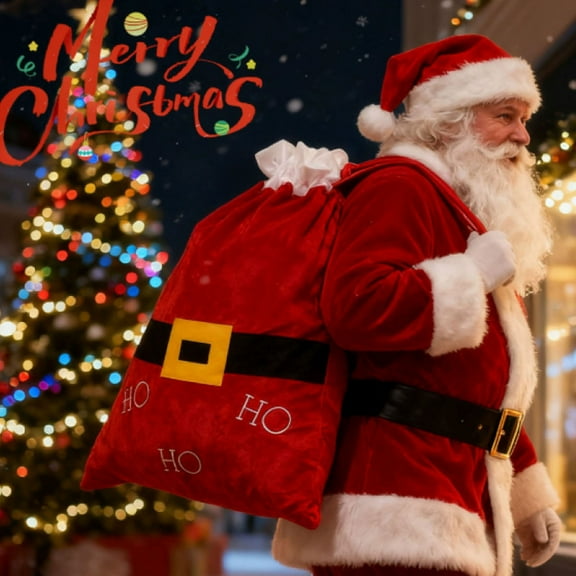 Christmas Velvet Drawstring Gift Bag - Soft Velvet Santa-Themed Gift Pouch, Ideal For Packing Gifts, Durable Drawstring Design Keeps Gifts Secure, Adds To Christmas Gifting, 28.9*28.7in