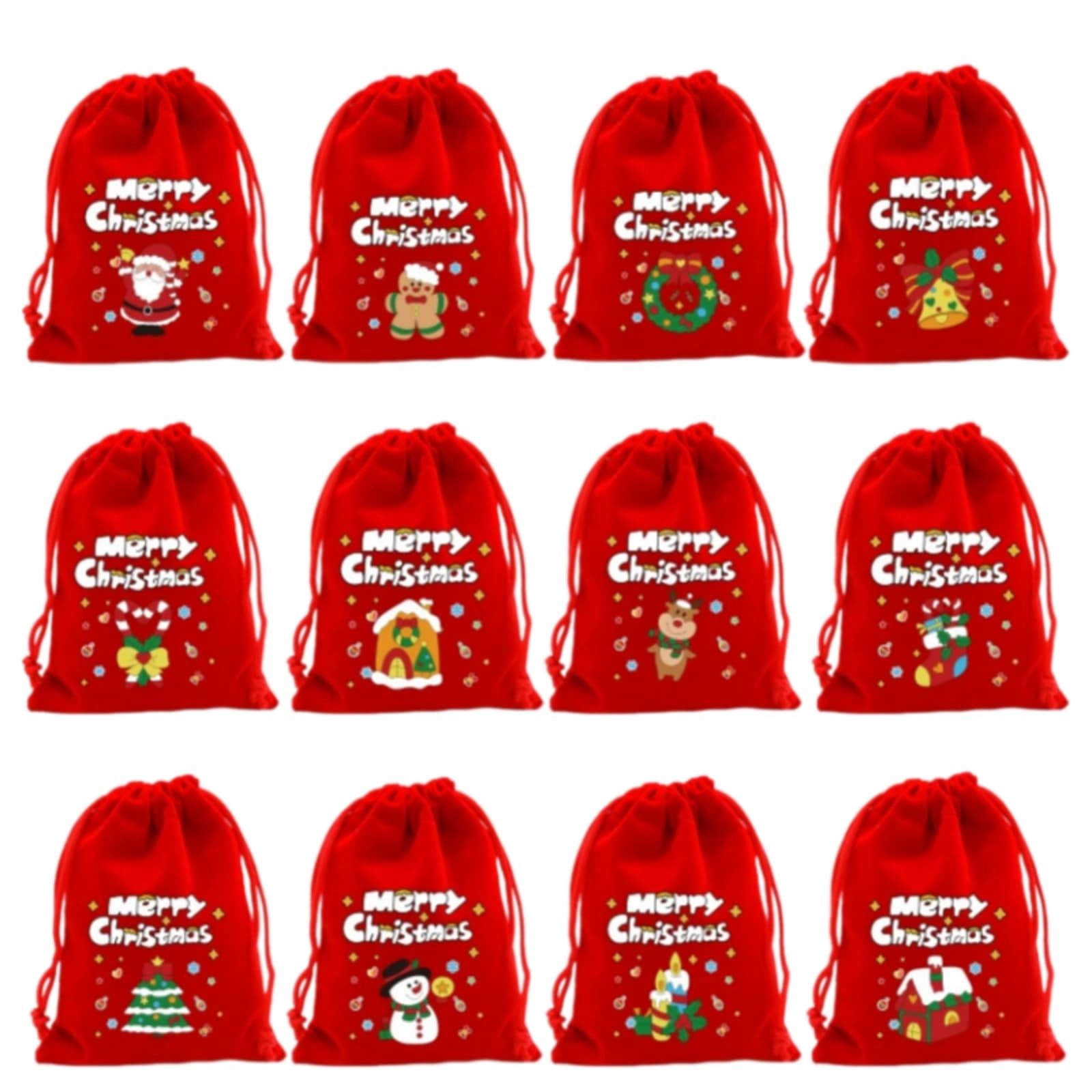 Christmas Velvet Drawstring Gift Bags, 12Pcs Xmas Candy Treat Pouches ...