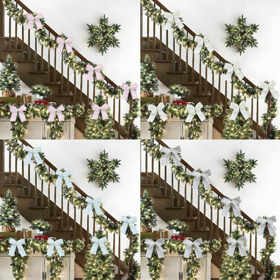 Christmas Velvet Fabric Bow Ornament | Lace Edge Soft Polyester | Light Blue, Pink, White, Gray | Reusable Handmade Holiday Décor | 5.12 x 5.12 in | 1 Pc