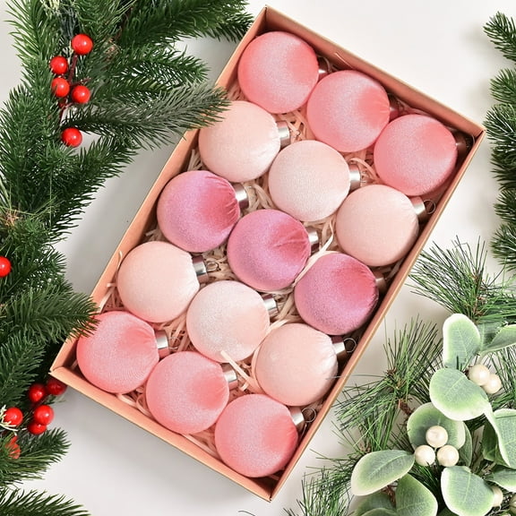 Christmas Velvet Ornaments, Flocked Christmas Tree Decorations, Exquisite Premium Silk Velvet Christmas Pendant Set, 15pcs with Metal Buckle and Hanging Rope for Holiday Decor