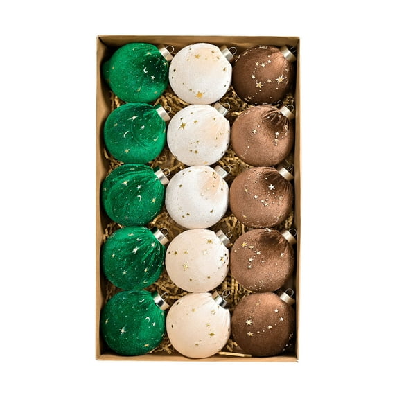 Christmas Velvet Ornaments, Set of 15 Exquisite Flocked Silk Velvet Hanging Balls with Metal Buckle for Tree, Door, Wall, and Holiday Décor