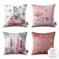 thumbnail image 1 of Christmas Velvet Printed and Embroidered Decorative Holiday Series Throw Pillow with inserts, Pink, 18" x 18", Set of 4, 1 of 1