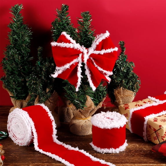 Christmas Velvet Ribbon, 196.85 Inch Wired Decorative Ribbon with ...