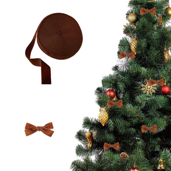 Christmas Velvet Ribbon for Gift Wrapping & Tree Decor | DIY Craft Ribbon with Butterflies | 1.5cm Wide Flocked Coffee Ribbon | 10 Meter Roll for Holiday & Home Decoration
