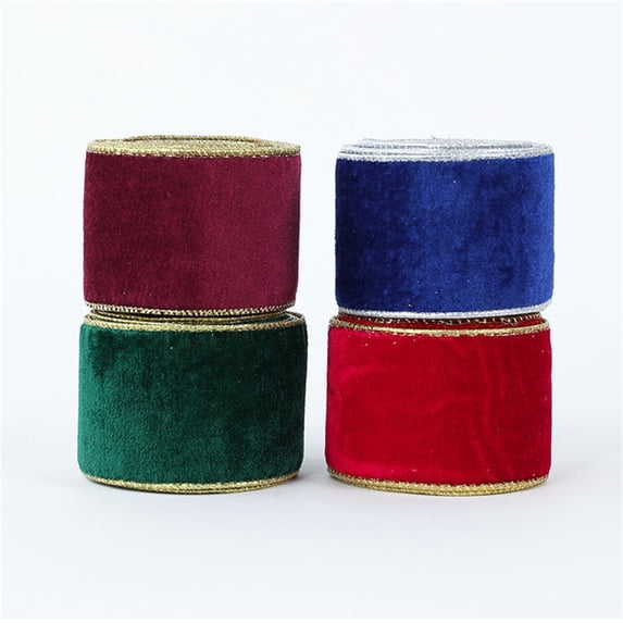 Christmas Velvet Ribbon Wired, 5.5 Yards 2.5 Inch Wide Double Faced Velvet Glitter Ribbon for Christmas Tree Garland, Gift Wrapping, Wreath Bow, Outdoor Decoration