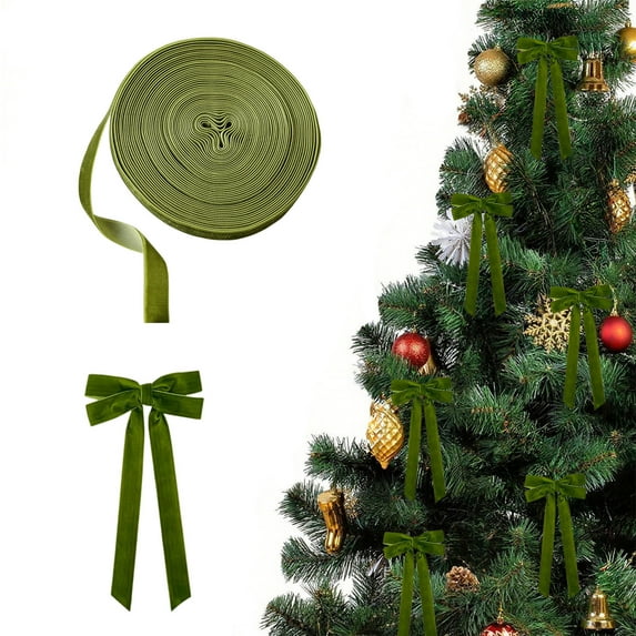 Christmas Velvet Ribbon for Gift Wrapping | DIY Holiday Decorations | Green Fabric Ribbon for Christmas Tree | 1.5cm Width | 10 Meter Roll