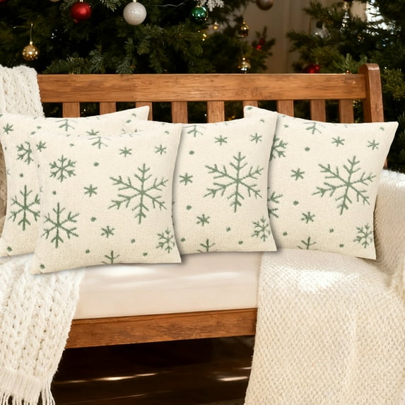 Christmas Velvet Snowflake Pillowcase, Soft Flannel Cushion with Raised Pattern, Decorative Throw Pillowcase for Sofa, Bedroom Bed, Armchair, and Car, Festive Holiday Accent, Green, 1pcs
