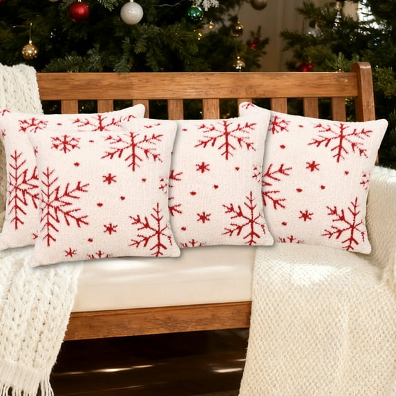 Christmas Velvet Snowflake Pillowcase, Soft Flannel Cushion with Raised Pattern, Decorative Throw Pillowcase for Sofa, Bedroom Bed, Armchair, and Car, Festive Holiday Accent, Red, 1pcs