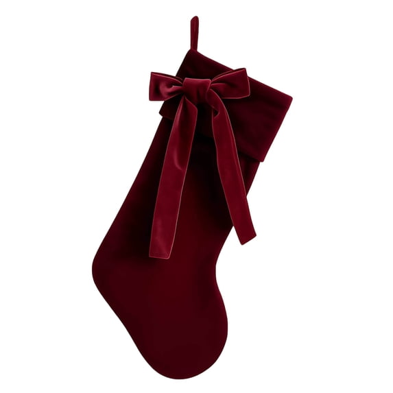 Christmas Velvet Stocking with Big Bow, Burgundy Dark Green Thick Hanging Gift Bag, Large Capacity Fireplace Hanging Sock for Xmas Mantel Farmhouse Holiday Decor