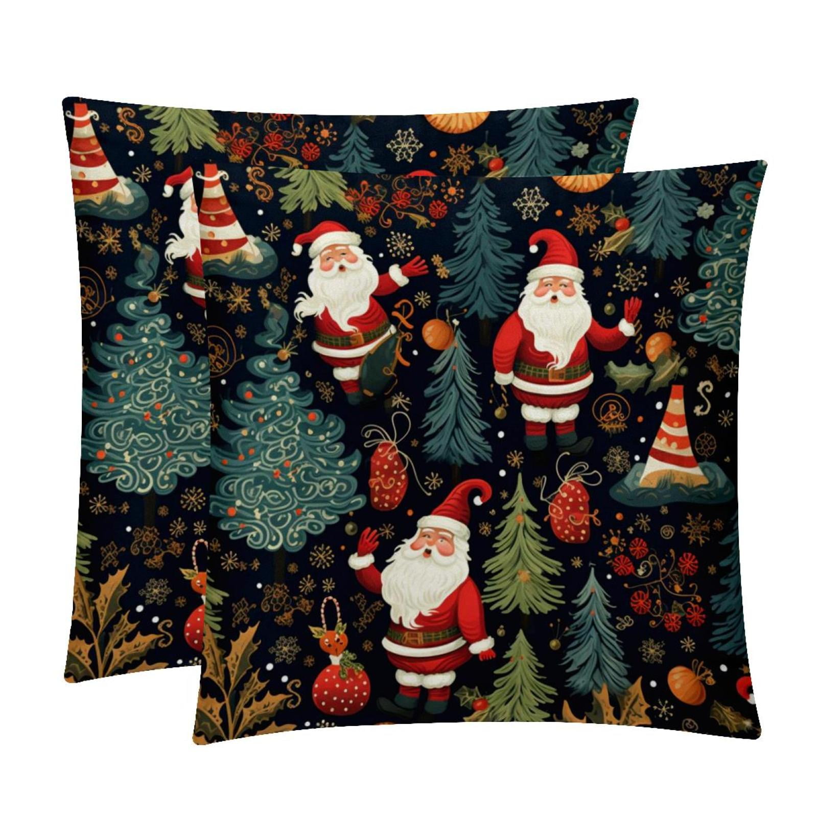 Christmas Velvet Throw Pillow Covers Set of 2 Unique Patterns, 16x16