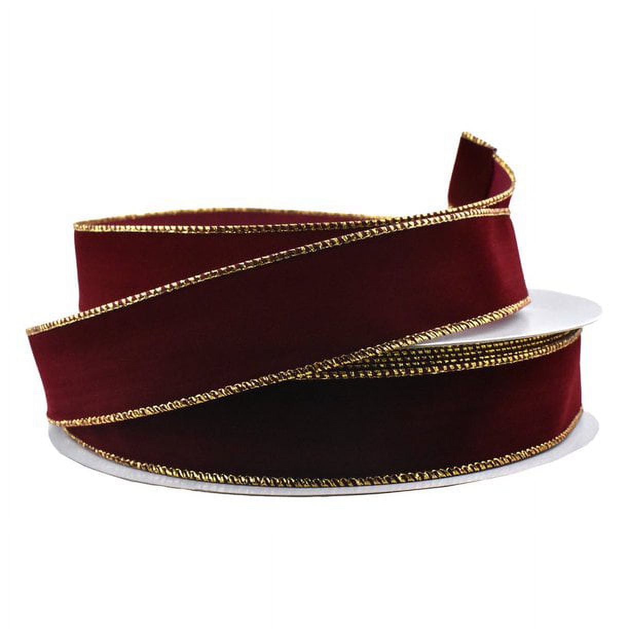 Christmas Velvet Wired Edge Ribbon, 1-1/2-Inch, 50-Yard - Burgundy/Gold