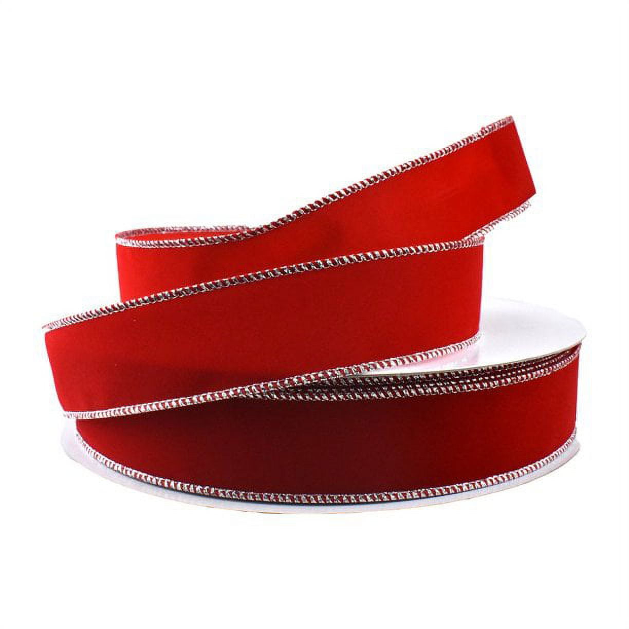 Christmas Velvet Ribbon Wired Edge, Red with Gold Edge, 2-1/2-Inch, 50-Yard