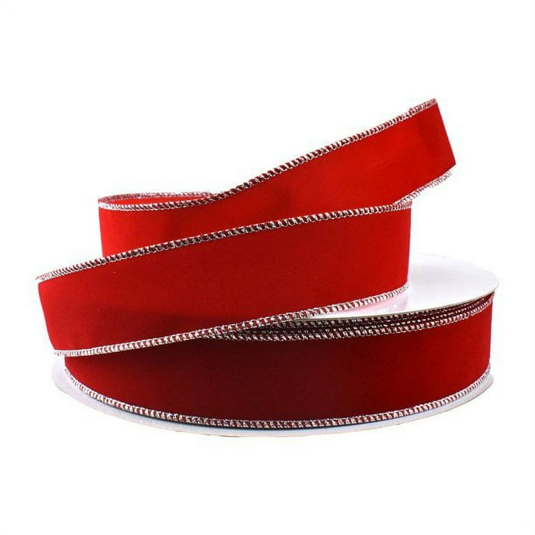 Christmas Velvet Wired Edge Ribbon, 1-1/2-Inch, 50-Yard - Red/Silver