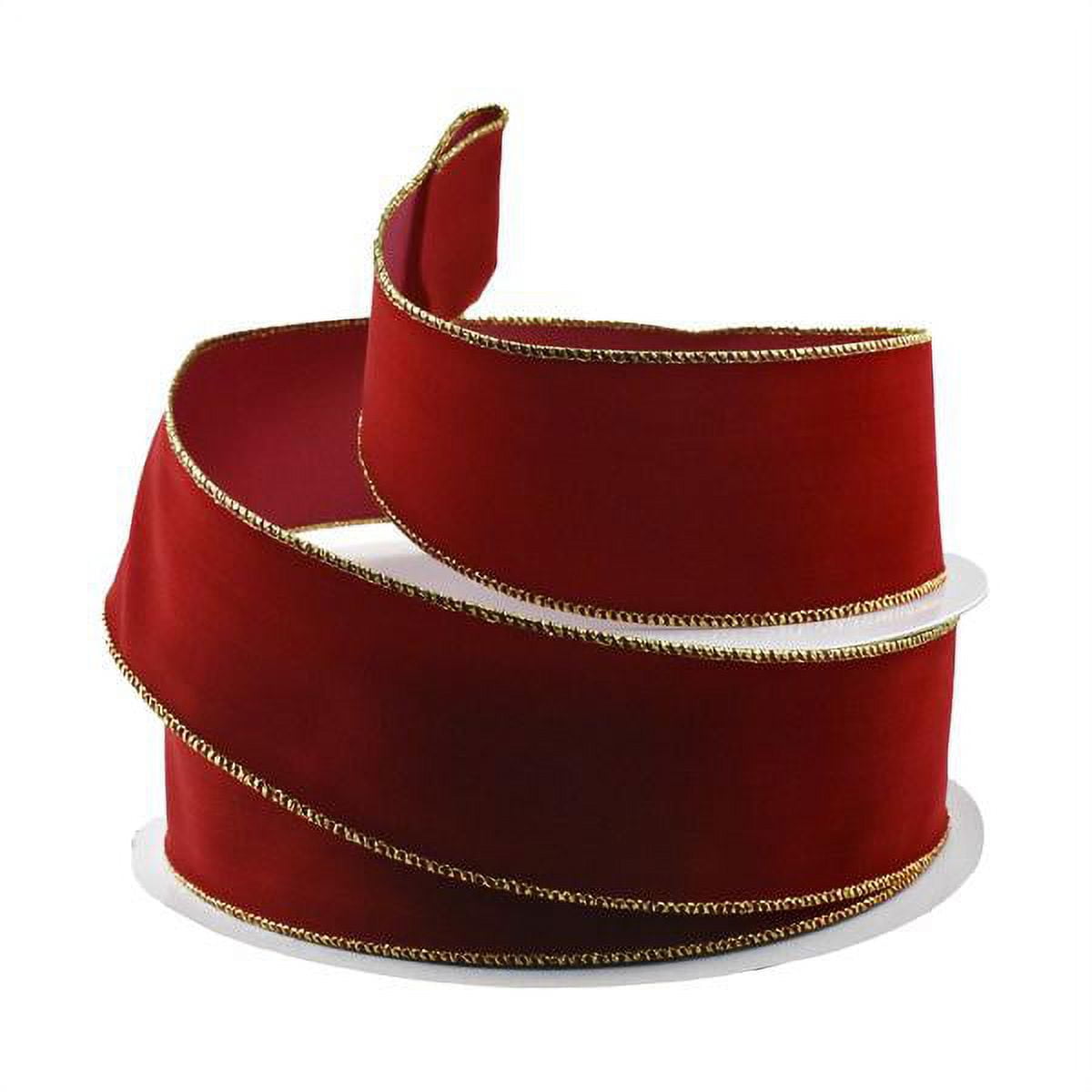 Christmas Velvet Wired Edge Ribbon, 2-1/2-Inch, 50-Yard - Scarlet/Gold