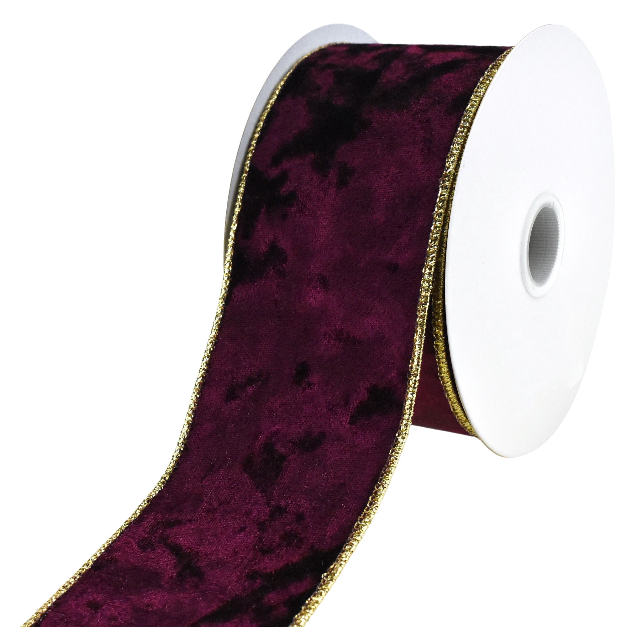 Christmas Velvet and Metallic Back Wired Ribbon, 2-1/2-Inch 10-Yard - Burgundy/Gold