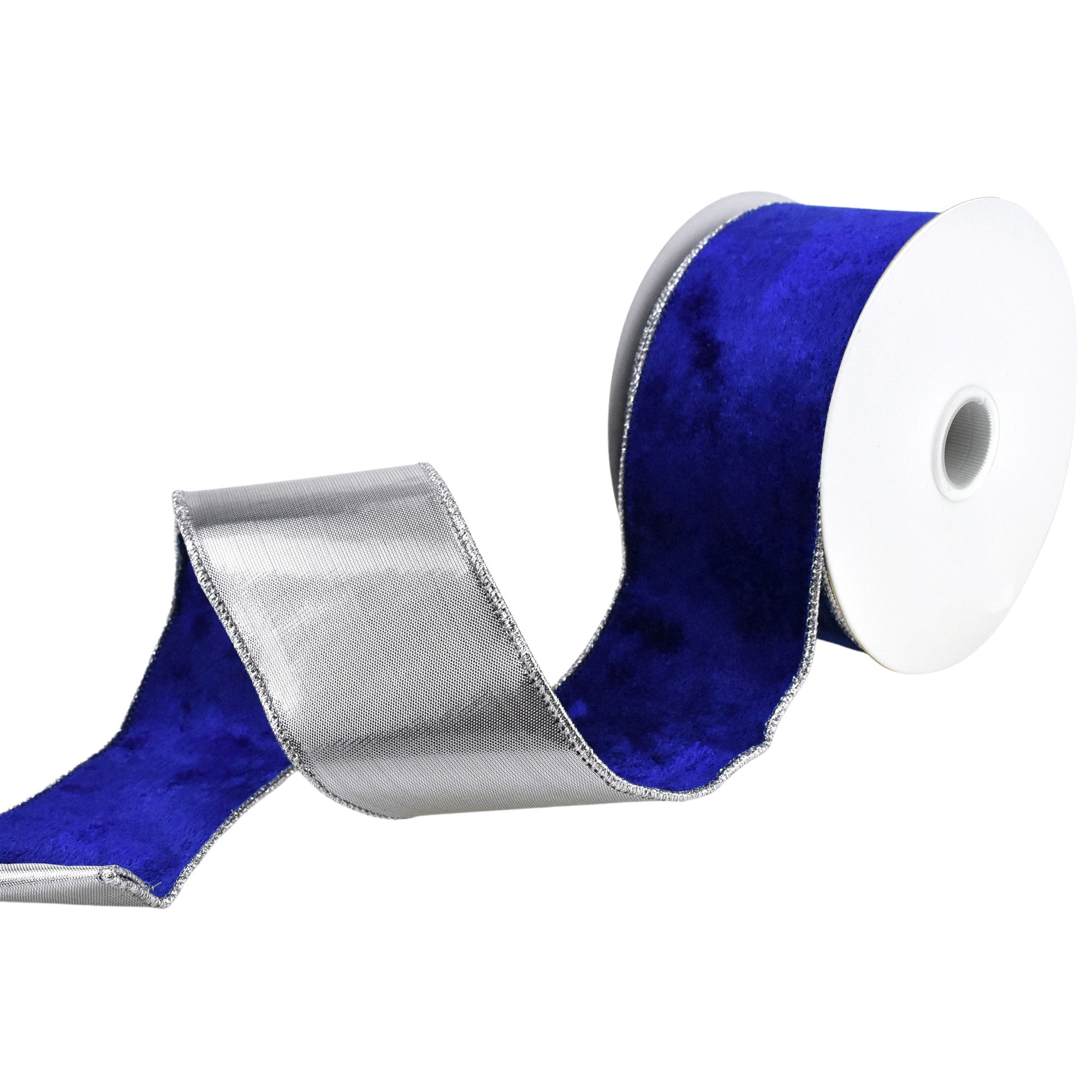 Christmas Velvet and Metallic Back Wired Ribbon, 2-1/2-Inch 10-Yard - Deep Blue/Silver