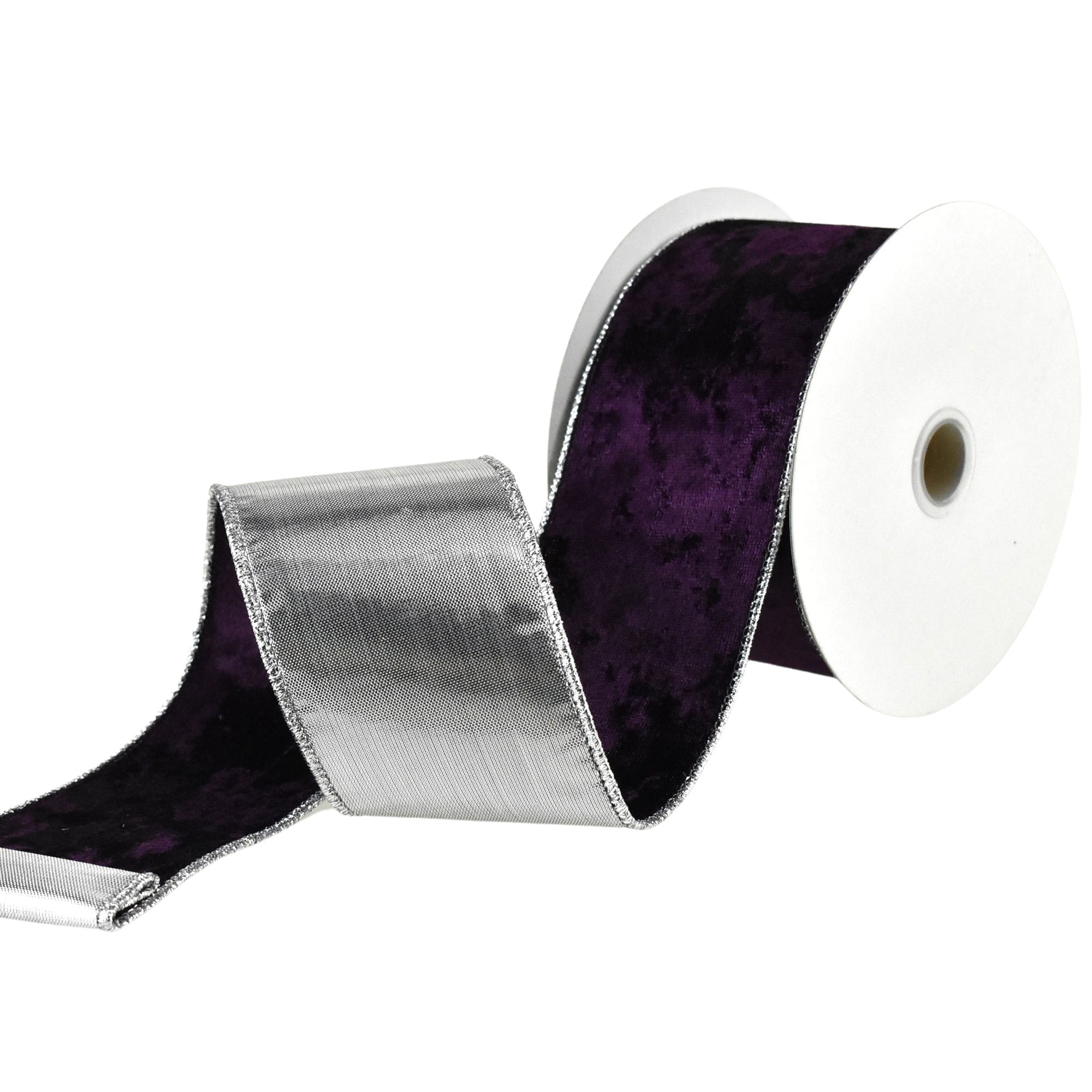 Christmas Velvet and Metallic Back Wired Ribbon, 2-1/2-Inch 10-Yard - Plum/Silver