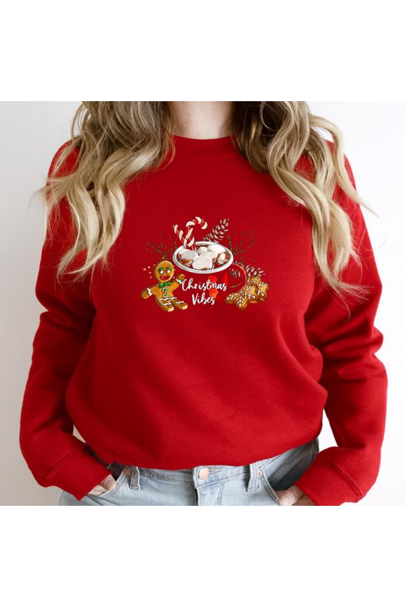 Christmas Vibes Funny Hot Cocoa Holiday Graphic SW9453 Unisex Sweatshirt, Up to Size 5XL