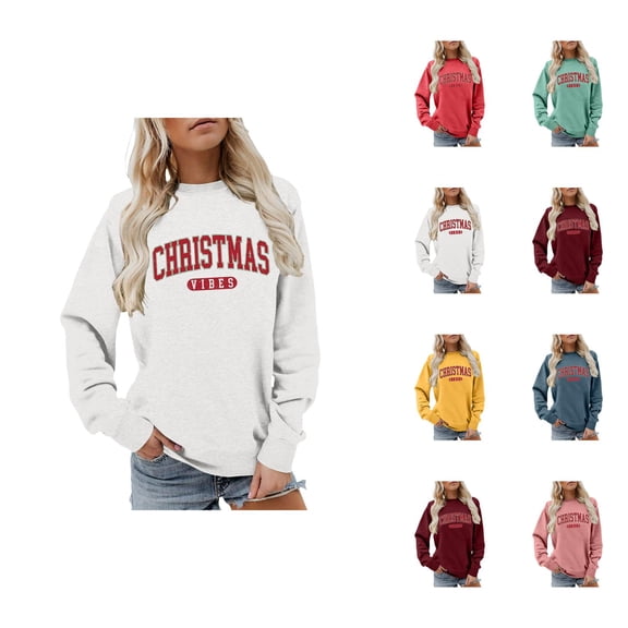 Christmas Vibes Sweatshirt for Women 2025 Long Sleeve Crewneck Xmas Holiday Vibe Pullover Top