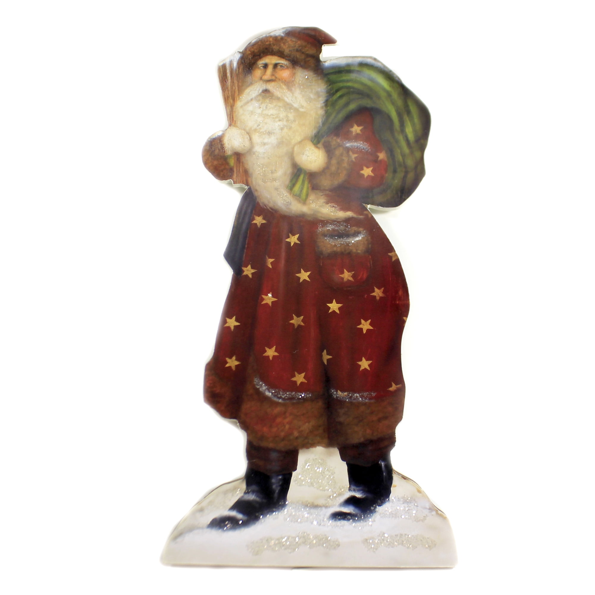 Bethany Lowe 20.00In Victorian Santa & Green Bag, Wood, Dummy Board Lowe Vintage Bb9352