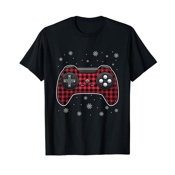 Christmas Video Game Controller Red Plaid Gamer Boys Kids T-Shirt