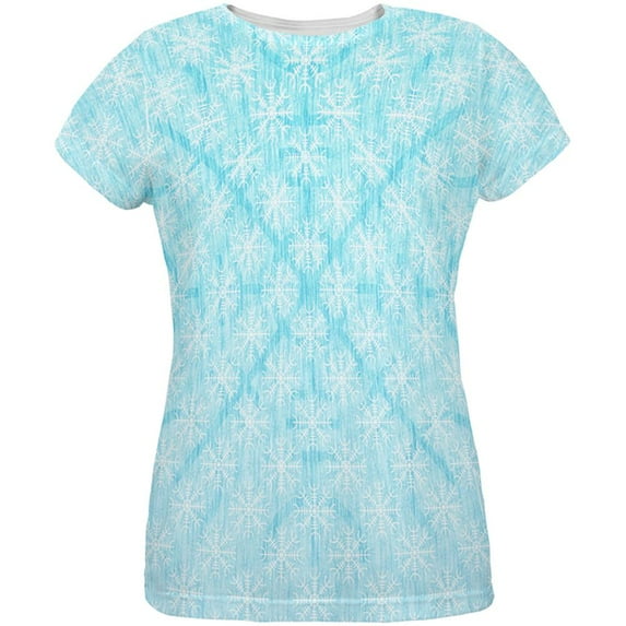 Christmas Viking Helm of Awe Snowflakes All Over Womens T Shirt Multi X-LG