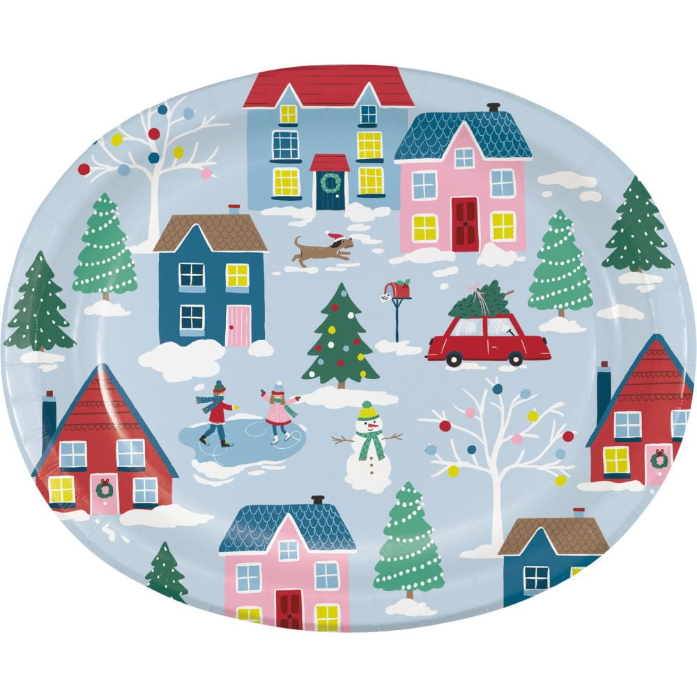 Christmas Village 12-inch Oval Paper Plates 8 Per Pack