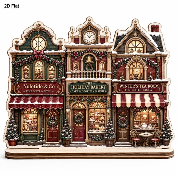 Christmas Village 2D Wooden Block, Festive Holiday Main Street Decor, Cozy Xmas Tabletop Sign, Winter Town Centerpiece, Festive Mantel Decor