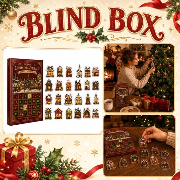 Christmas Village Advent Calendar 2026, 24-Day Christmas Countdown with 24 2D Acrylic Christmas Village Buildings, Shops, Houses & Holiday Village Ornaments, Christmas Gift for Village Collectors