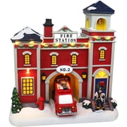 Christmas Village Animated Fire Station Pre-lit Musical Snow Village Collectible Building Perfect Addition to Your Christmas Indoor Decorations & Holiday Displays Moving Truck