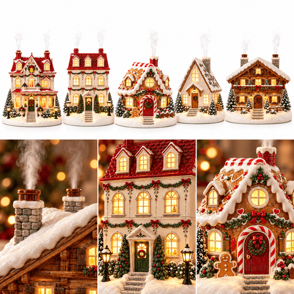Christmas Village Aroma Diffuser, Festive Miniature House with Chimney ...