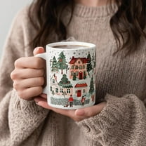 Christmas Village Ceramic Mug Cozy Holiday Town Scene Christmas Coffee Mug, White Coffee Mug, Christmas Ceramic Mug, Christmas Gift for Mom Dad