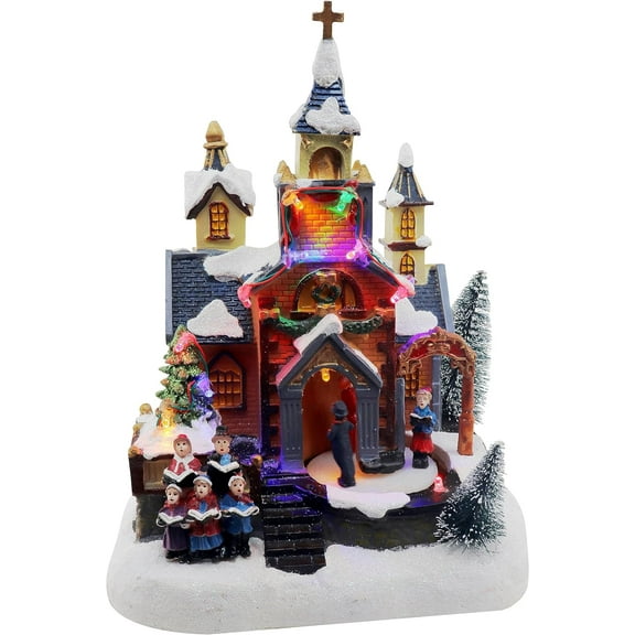 Christmas Village Church Scene - Animated Congregation with Choir - Pre-lit Musical Winter Snow Village - Perfect Addition to Your Christmas Indoor Decorations & Christmas Village Displays