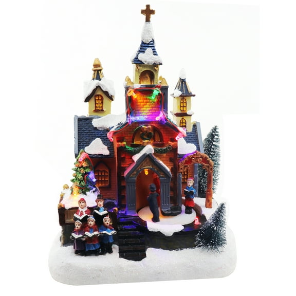 Christmas Village Church Scene Animated Congregation with Choir Pre-lit Musical Winter Snow Village Perfect addition to your Christmas Indoor Decorations & Christmas Village Displays
