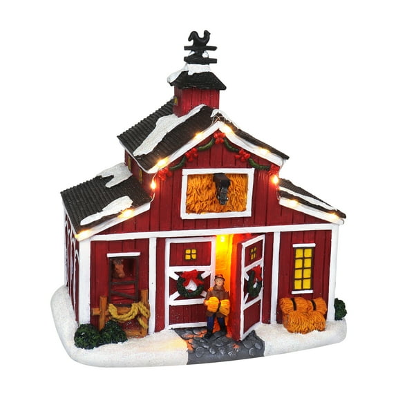 Christmas Village Country Stable Lighted Musical Snow Village Collectible Building Perfect Addition to Your Christmas Indoor Decorations & Holiday Displays