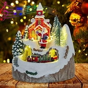 Christmas Village Decoration Church House Festival Scene Moving Train and Santa Claus with Led Lights, Music