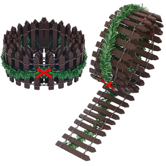 Christmas Village Decorative Fences,2 Pieces 35 inch Garden Fence Christmas Village Accessories,Miniature Garden Ornament Wood Fence for Christmas Dollhouse Mini Village Landscape DIY Project(Brown)